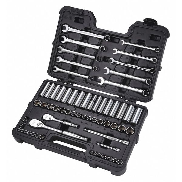 Westward 1/4", 3/8" Drive Socket Set SAE, Metric 65 Pieces 3/16 in to 13/16 in, 4 mm to 19 mm , Chrome - 53PN75