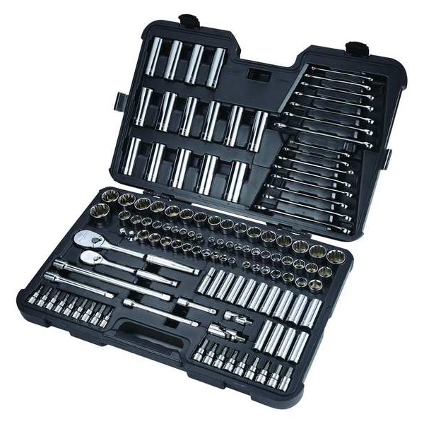 Westward 3/8", 1/2" Drive Socket Set SAE, Metric 127 Pieces 1/2 in to 1 in, 8 mm to 27 mm , Chrome - 53PN74