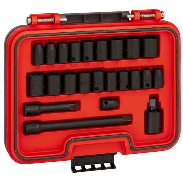 Proto 3/8 in Drive Socket Set Metric, SAE 23 Pieces 1/4 in to 3/4 in, 7 mm to 17 mm , Black Phosphate - J72323IM