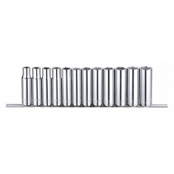 Westward 1/2" Drive Socket Set Metric 12 Pieces 10 mm to 21 mm , Chrome - 53PN67