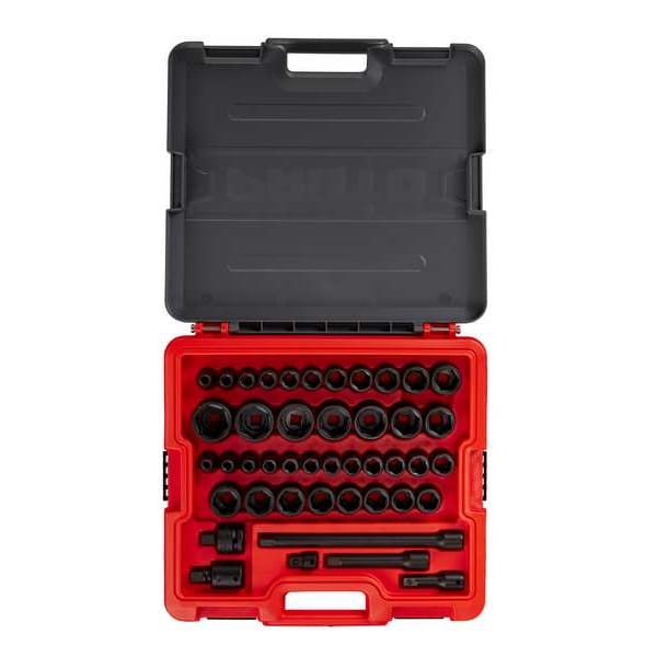 Proto 1/2 in Drive Socket Set Metric, SAE 44 Pieces 3/8 in to 1 7/16 in, 8 mm to 27 mm , Black Phosphate - J74344IM