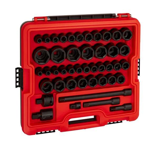 Proto 1/2 in Drive Socket Set Metric, SAE 44 Pieces 3/8 in to 1 7/16 in, 8 mm to 27 mm , Black Phosphate - J74344IM