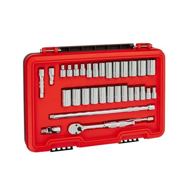 Proto 3/8 in Drive Socket Set Metric, SAE 32 Pieces 1/4 in to 7/8 in, 8 mm to 20 mm , Chrome - J52332AS
