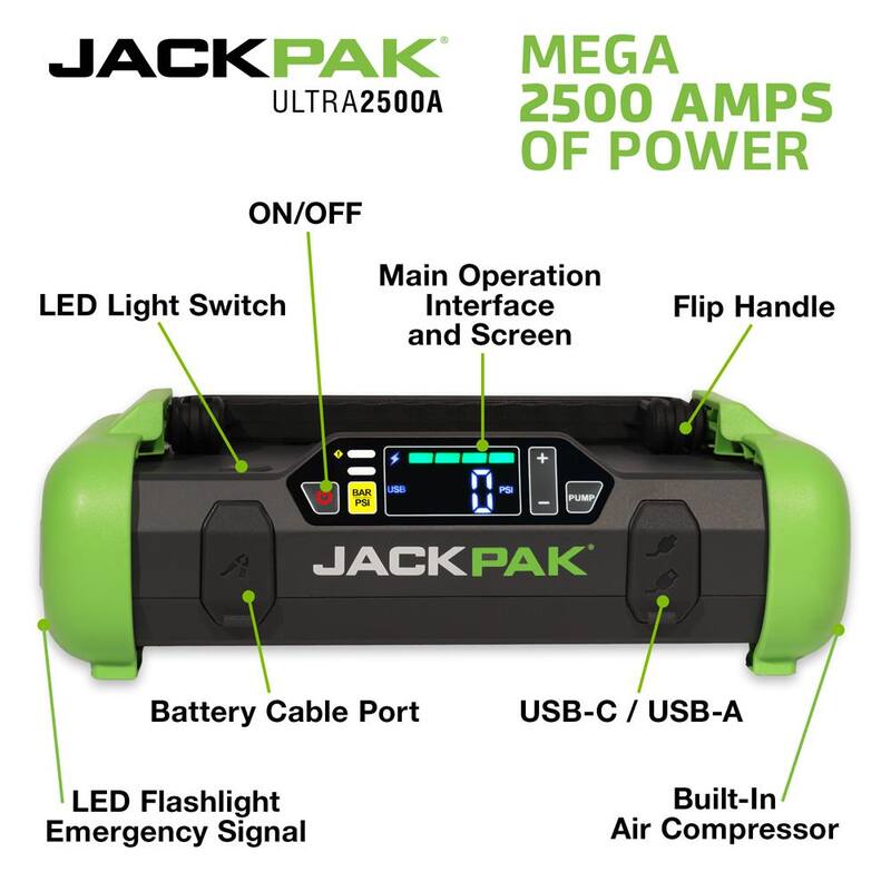 JACKPAK Ultra Multi-Function Jump Starter and Air Compressor 150 PSI/2500 Amp (2-Pack) - JP20K2PK