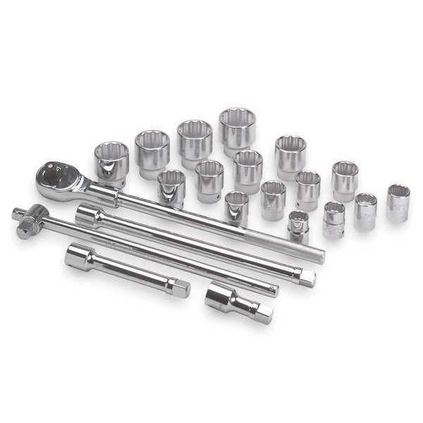 Westward 3/4" Drive Socket Wrench Set SAE 21 Pieces 7/8 in to 2 in , Chrome - 4YP81