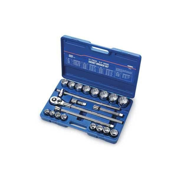 Westward 3/4" Drive Socket Wrench Set SAE 21 Pieces 7/8 in to 2 in , Chrome - 4YP81