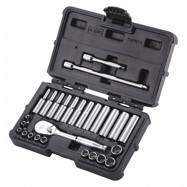 Westward 1/4" Drive Socket Set Metric 27 Pieces 3.5 mm to 12 mm , Chrome - 53PN24
