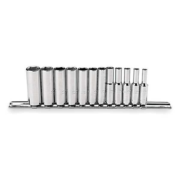 Proto 1/4" Drive Deep Socket Set Metric 12 Pieces 4 mm to 14 mm , Full Polish - J47202