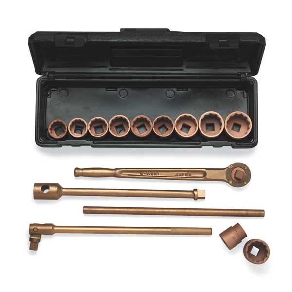 Ampco Safety Tools 1/2" Drive Socket Set SAE 21 Pieces 5/16 in to 1 1/4 in , Beryllium Copper Alloy Plated - W-260