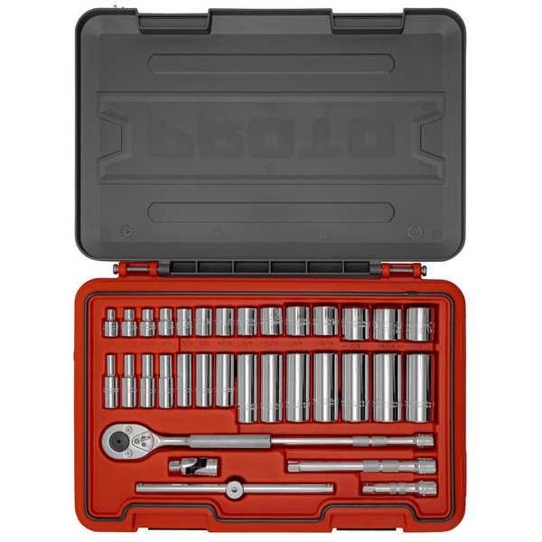 Proto 3/8 in Drive Socket Set SAE 34 Pieces 1/4 in to 1 in , Chrome - J52134S