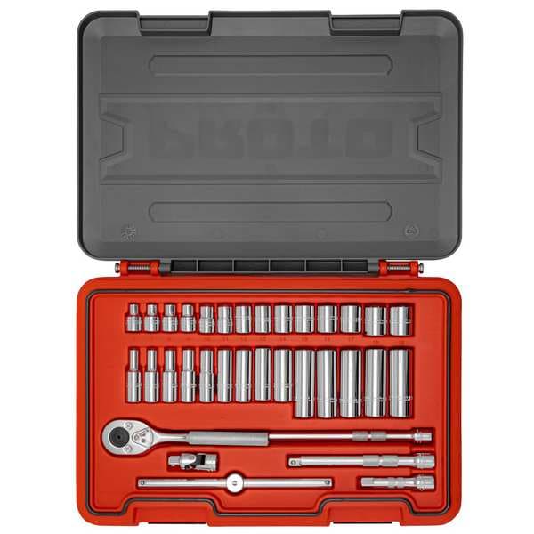 Proto 3/8 in Drive Socket Set Metric 34 Pieces 6 mm to 19 mm , Chrome - J52234S