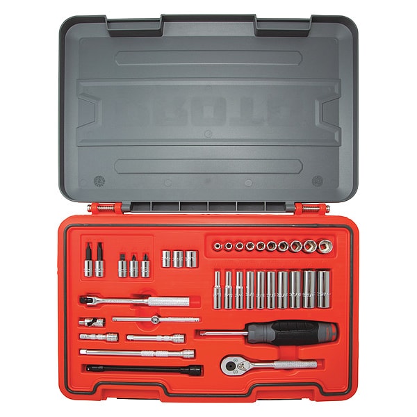 Proto 1/4 in Drive Socket Set SAE 37 Pieces 3/16 in to 3/8 in , Chrome - J47137S