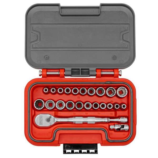 Proto 1/4 in Drive Socket Set Metric, SAE 24 Pieces 3/16 in to 9/16 in, 5 mm to 14 mm , Chrome - J47324AS