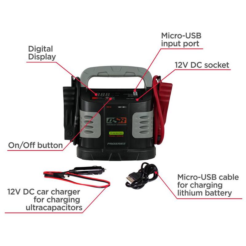 Schumacher Electric DSR Professional Grade 12 Volt, 1200 Peak Amps, Ultracapacitor and Lithium Ion Hybrid Jump Starter - DSR132