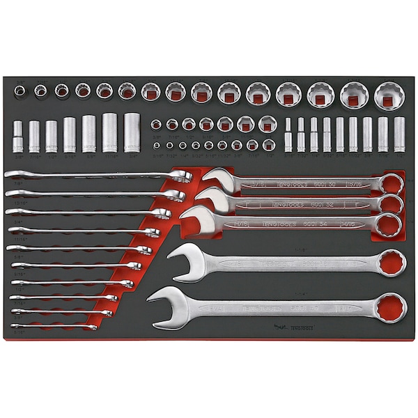 Teng Tools TTEAF62 - 62 Piece SAE/Imperial Wrench/Socket Set in EVA - TTEAF62