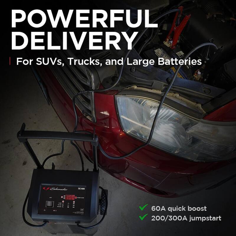 Schumacher Electric Automotive 6 Volt and 12 Volt 300 Amp Fully Automatic Wheeled Jump Starter and Battery Charger with 60 Amp Boost - SC1400