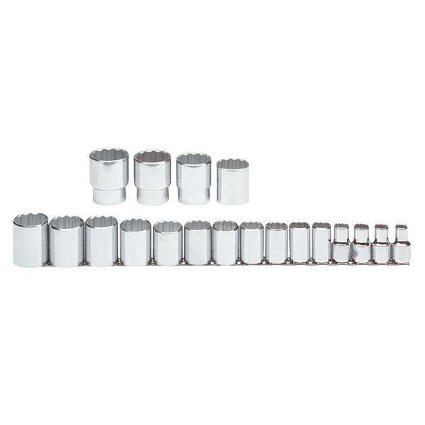 Proto 1/2" Drive Socket Set SAE 19 Pieces 3/8 in to 1 1/2 in , Full Polish - J54113-TT