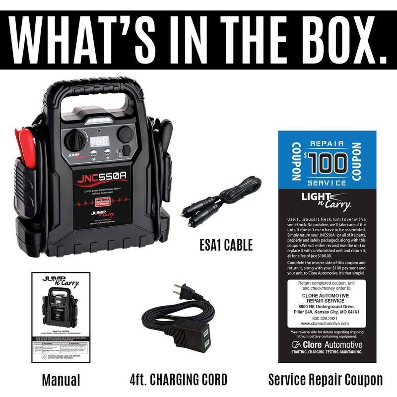 CLORE AUTOMOTIVE 1,100 Peak Amp 12-Volt Jump Starter with Air - JNC550A