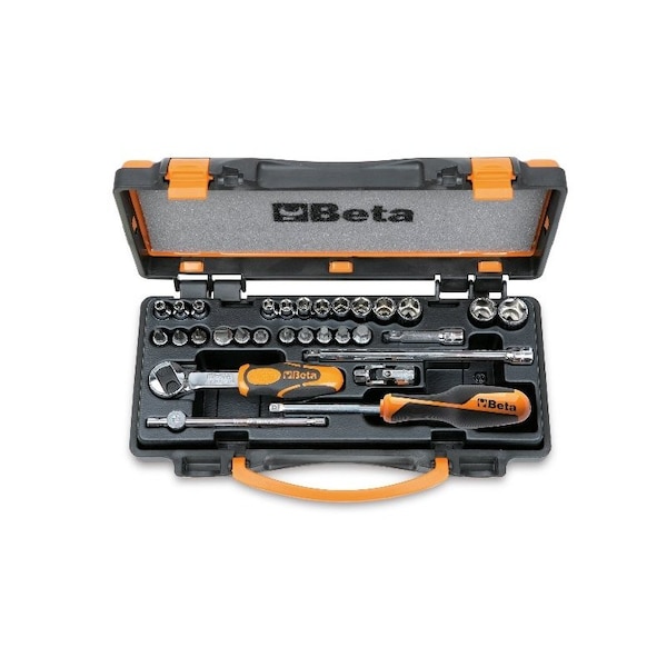 Beta 900MC/C24 30 Piece Socket and Accessories Mechanics Tools Set, 1/4 in Drive, Metric - 009002960