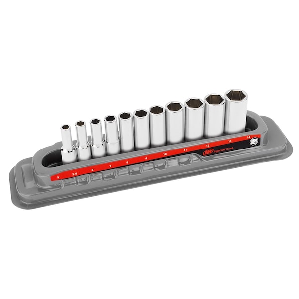 Ingersoll-Rand 11 Piece 1/4 Inch Drive Deep Socket Set - Metric 6-Pt - 752045X