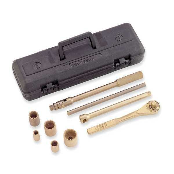 Ampco Safety Tools 1/2" Drive Socket Set SAE 9 Pieces 1/2 in to 1 1/4 in , Beryllium Copper Alloy Plated - W-290
