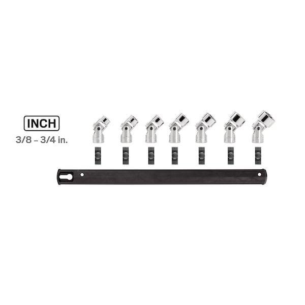 Tekton 3/8 Inch Drive Universal Joint Socket Set with Rail, 7-Piece (3/8-3/4 in.) - SHD91118