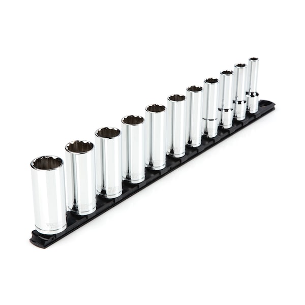 Tekton 1/2 Inch Drive Deep 12-Point Socket Set with Rail, 11-Piece (3/8-1 in.) - SHD92107