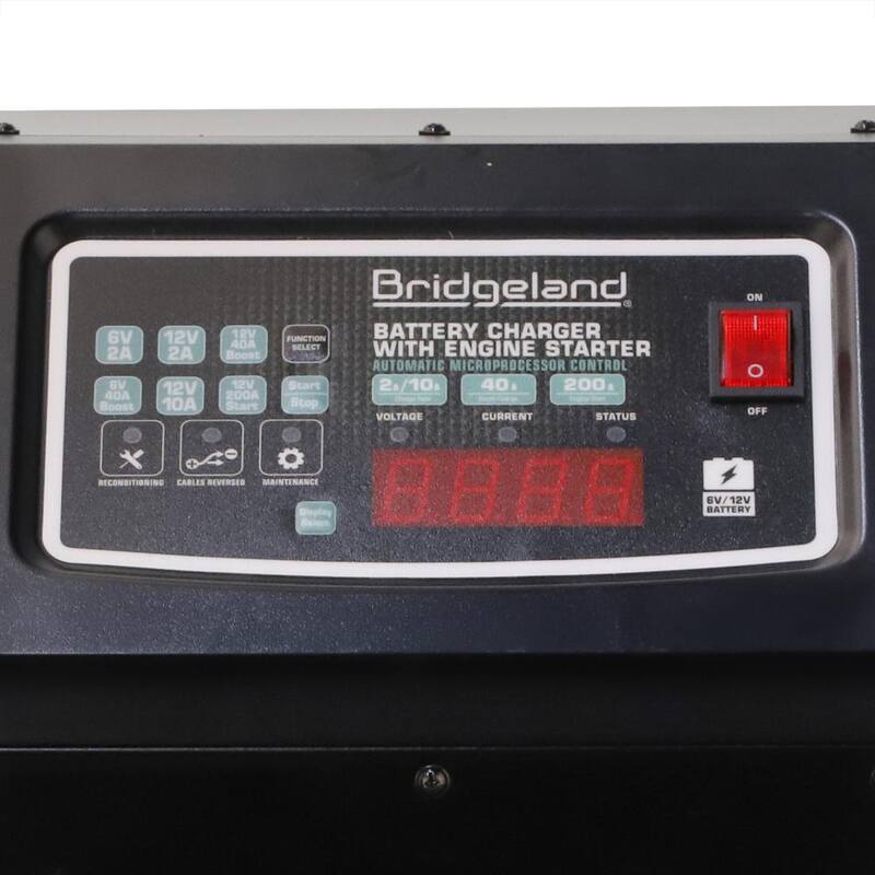 BRIDGELAND 6 ft. 12-Volt Automatic Battery Charger, Wheeled with 40 Amp Boost Charge and 200 Amp Engine Jump Start - 91064
