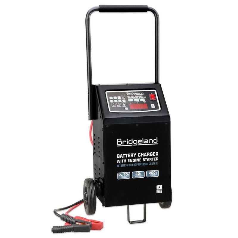 BRIDGELAND 6 ft. 12-Volt Automatic Battery Charger, Wheeled with 40 Amp Boost Charge and 200 Amp Engine Jump Start - 91064