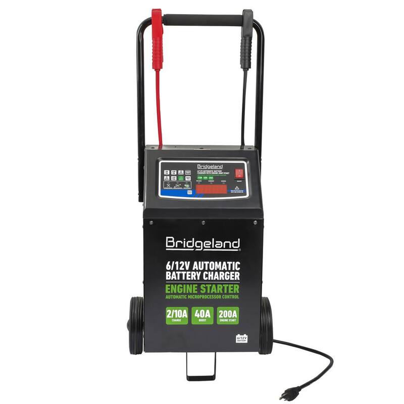 BRIDGELAND 6 ft. 12-Volt Automatic Battery Charger, Wheeled with 40 Amp Boost Charge and 200 Amp Engine Jump Start - 91064