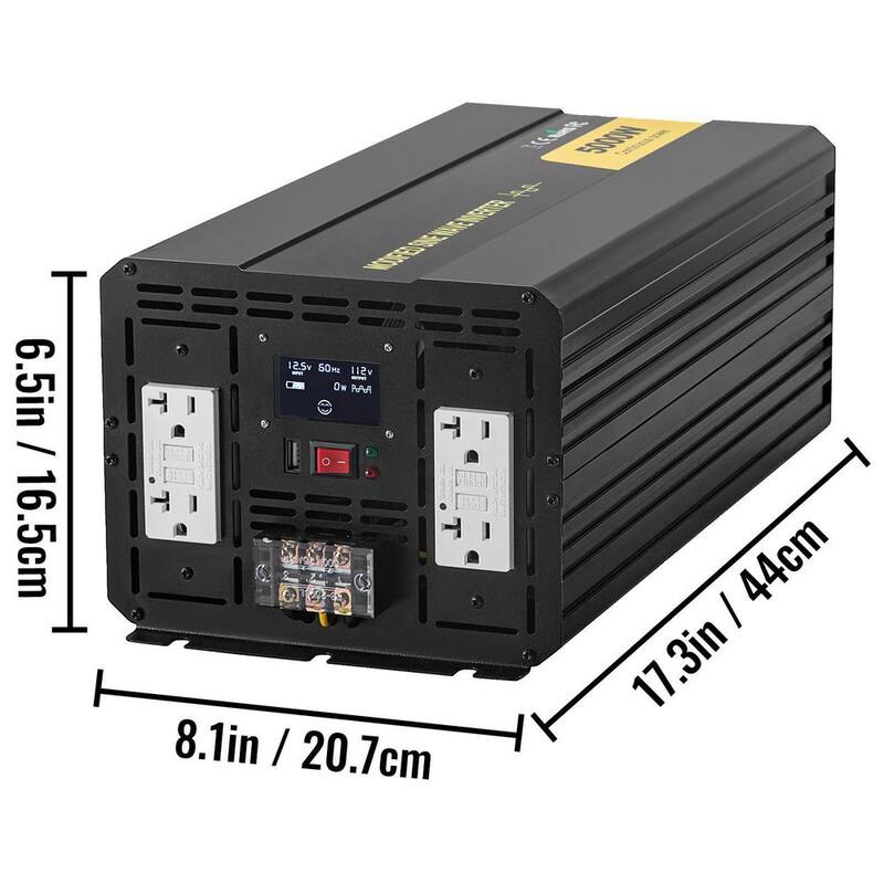 VEVOR Car Power Converter 5000-Watt Modified Sine Wave Inverter DC 12-Volt to AC 110-Volt with LCD Display Remote Control - ZNB5KW12-110CFPDYV9