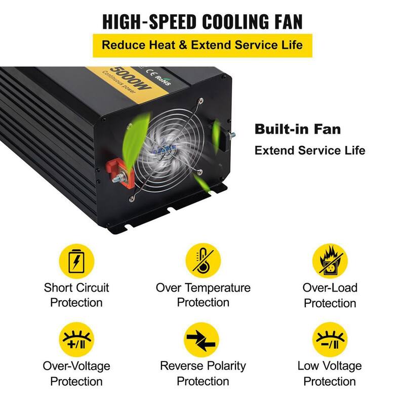 VEVOR Car Power Converter 5000-Watt Modified Sine Wave Inverter DC 12-Volt to AC 110-Volt with LCD Display Remote Control - ZNB5KW12-110CFPDYV9