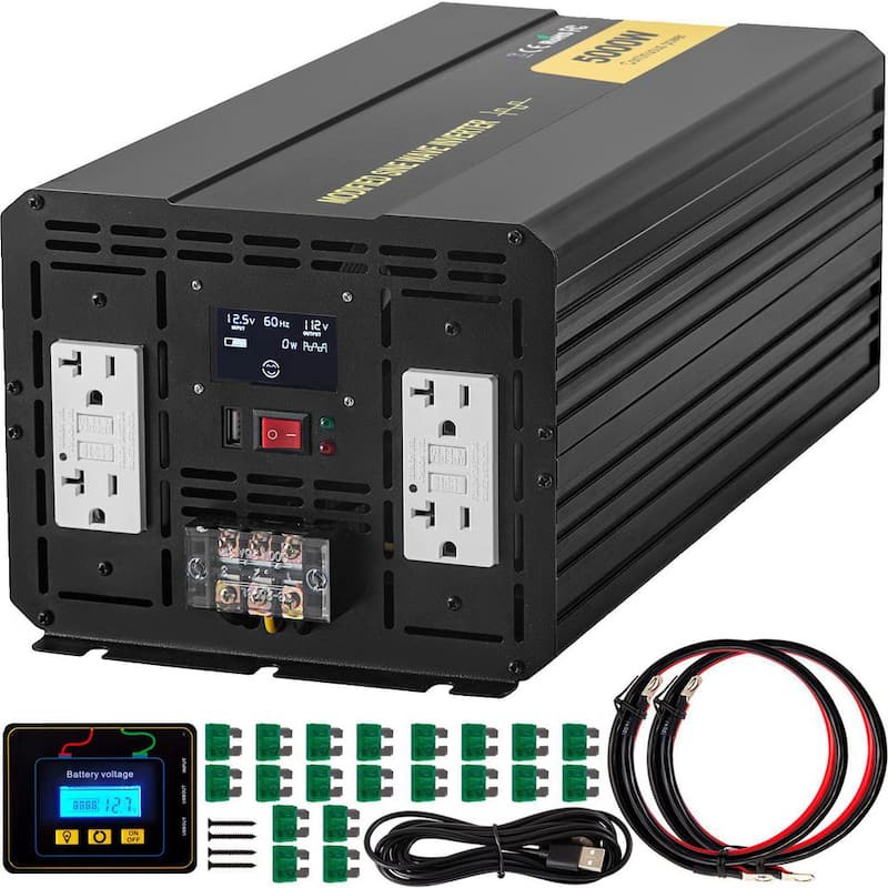 VEVOR Car Power Converter 5000-Watt Modified Sine Wave Inverter DC 12-Volt to AC 110-Volt with LCD Display Remote Control - ZNB5KW12-110CFPDYV9