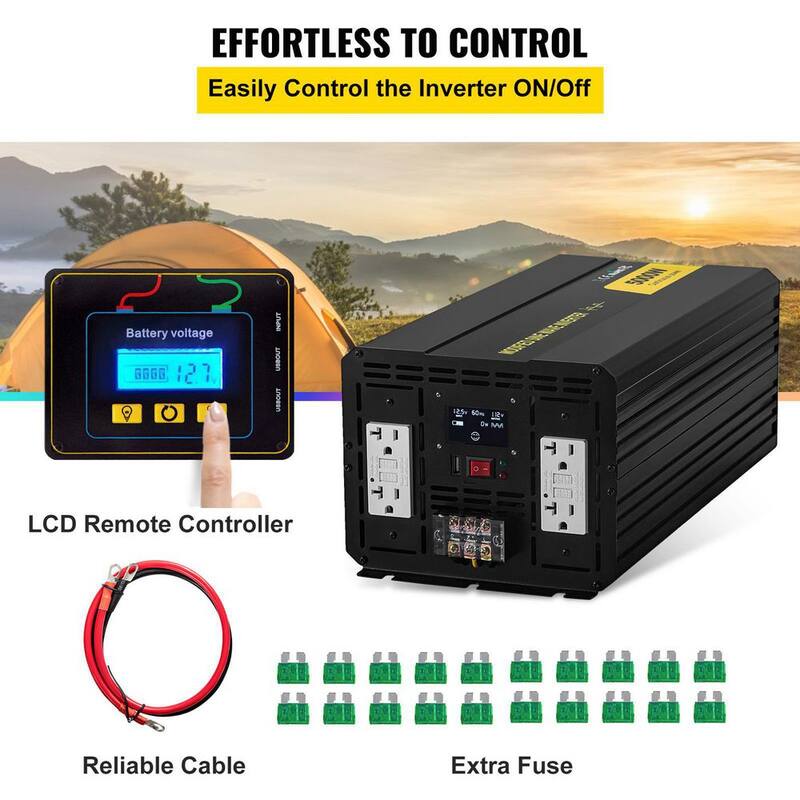VEVOR Car Power Converter 5000-Watt Modified Sine Wave Inverter DC 12-Volt to AC 110-Volt with LCD Display Remote Control - ZNB5KW12-110CFPDYV9