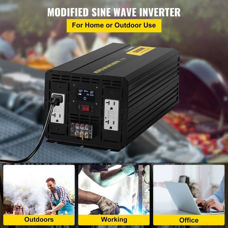 VEVOR Car Power Converter 5000-Watt Modified Sine Wave Inverter DC 12-Volt to AC 110-Volt with LCD Display Remote Control - ZNB5KW12-110CFPDYV9