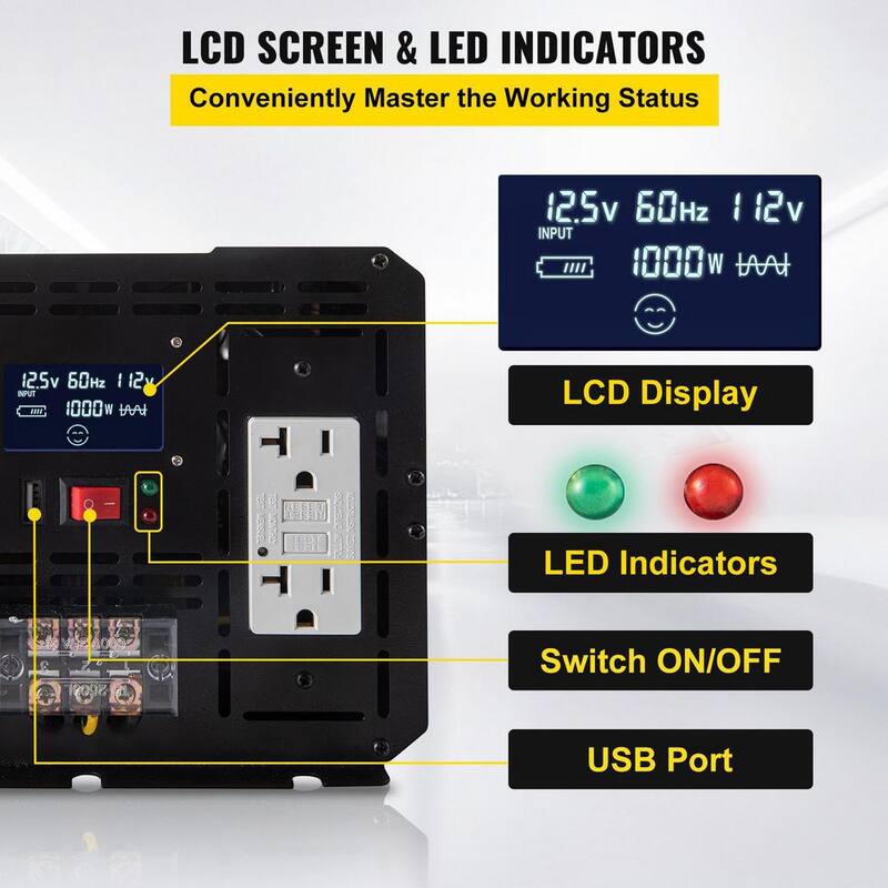 VEVOR Car Power Converter 5000-Watt Modified Sine Wave Inverter DC 12-Volt to AC 110-Volt with LCD Display Remote Control - ZNB5KW12-110CFPDYV9