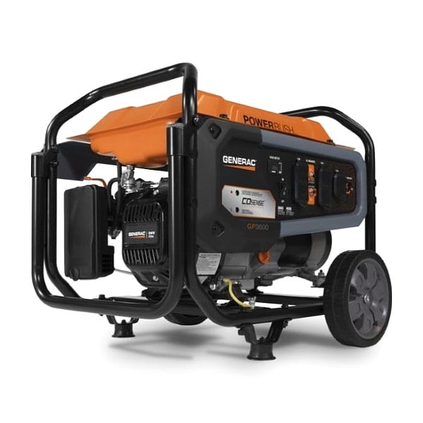 Generac Portable Generator, Gasoline, 3,600 W Rated, 4,500 W Surge, Electric Start, 120V AC, 30 A A - 7721