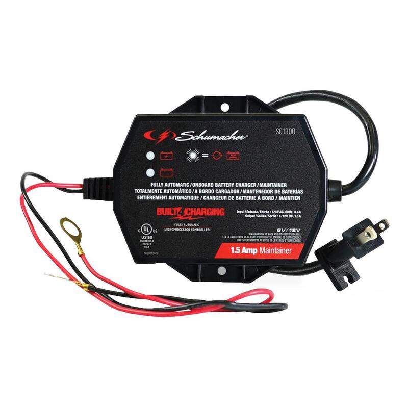 Schumacher Electric Automotive 6-Volt/12-Volt 1.5-Amp Fully Automatic Battery Maintainer with Reverse Hook-up Protection - SC1300