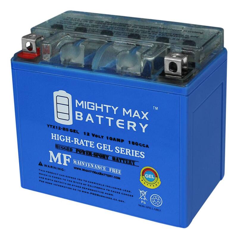 MIGHTY MAX BATTERY 12-Volt 10 Ah 180 CCA GEL Rechargeable Sealed Lead Acid (SLA) Powersport Battery - YTX12-BSGEL