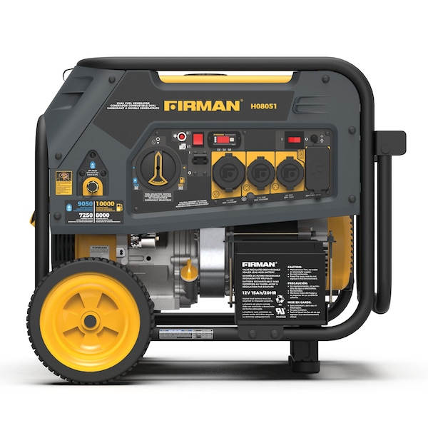 Firman Portable Generator, Gasoline/Liquid Propane, 8,000 W/7,250 W Rated, 10,000 W/9,050 W Surge - H08051