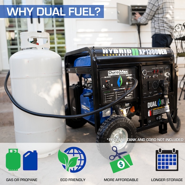 Duromax Portable Generator, Gasoline/Liquid Propane, 10,500 W/9,975 W Rated, 13,000 W/12,350 W Surge - XP13000EH