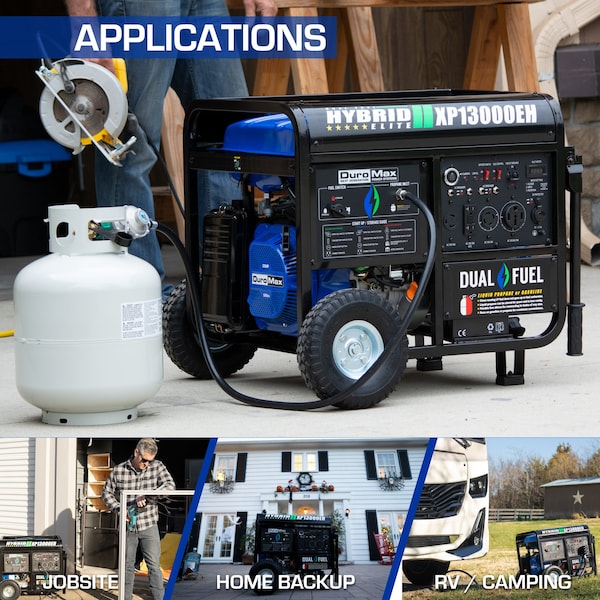 Duromax Portable Generator, Gasoline/Liquid Propane, 10,500 W/9,975 W Rated, 13,000 W/12,350 W Surge - XP13000EH