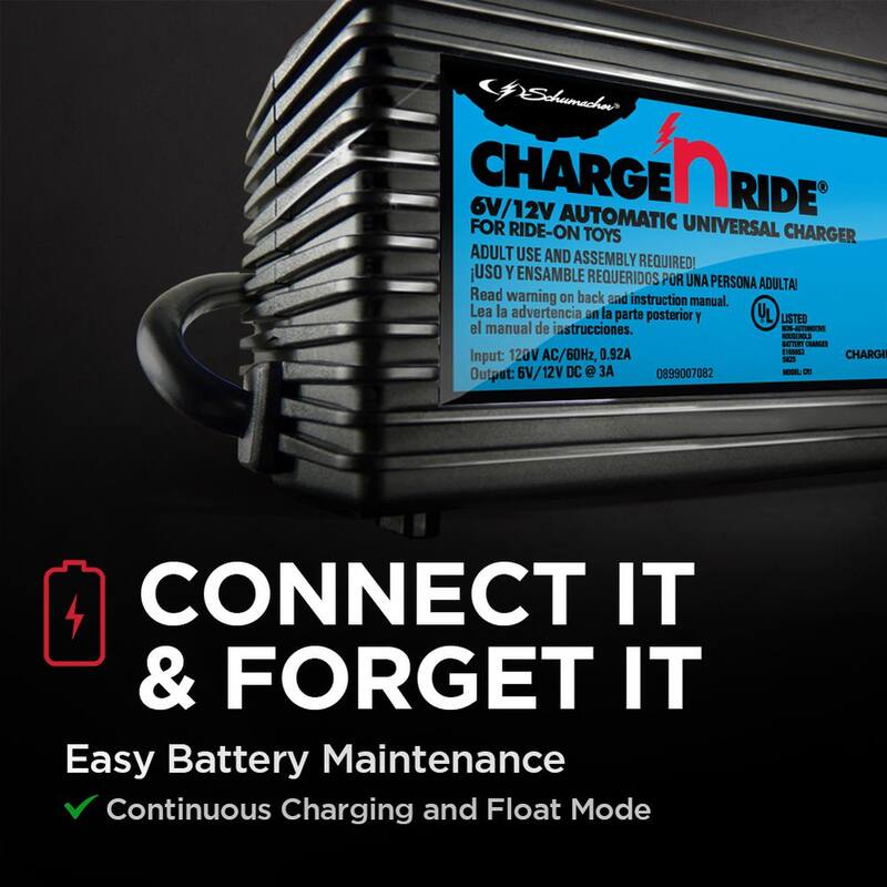 Schumacher Electric Charge ‘n Ride 6-Volt/12-Volt 3-Amp Universal Battery Charger for Ride-on Toys – Fully Automatic - CR1