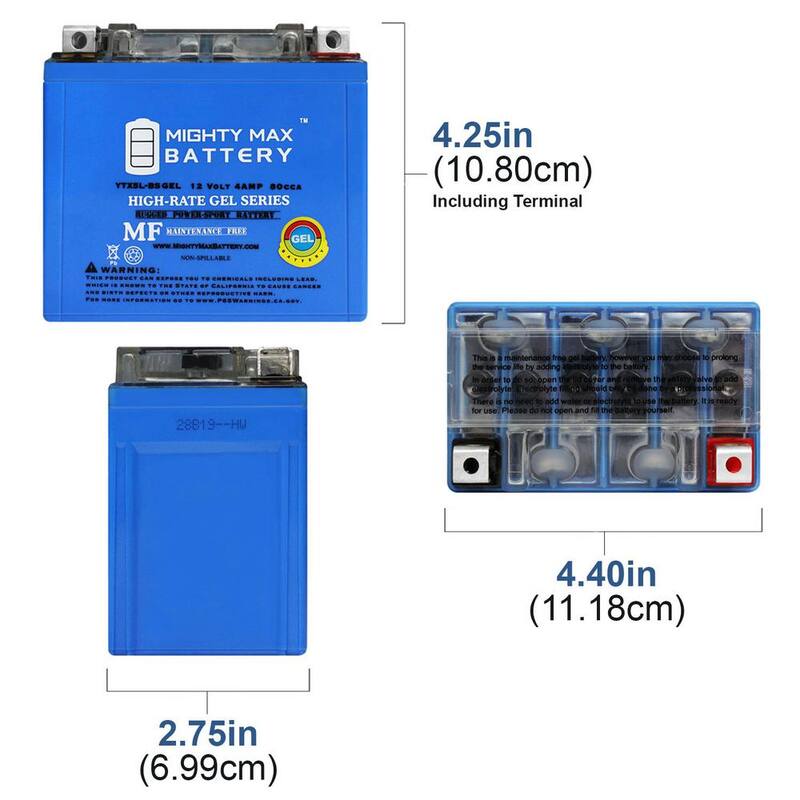 MIGHTY MAX BATTERY 12-Volt 4 Ah 80 CCA GEL Rechargeable Sealed Lead Acid (SLA) Powersport Battery - YTX5L-BSGEL