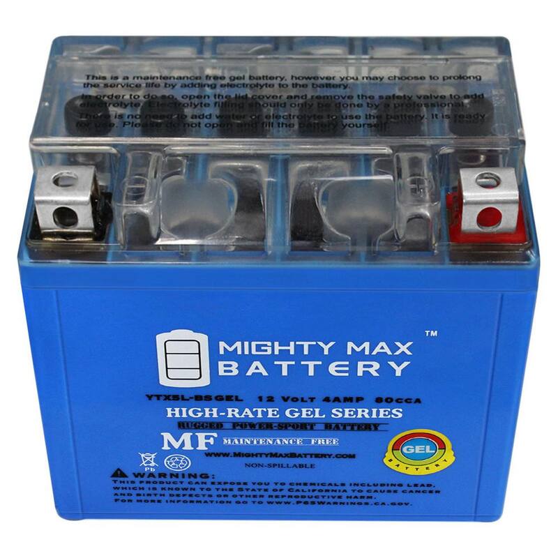 MIGHTY MAX BATTERY 12-Volt 4 Ah 80 CCA GEL Rechargeable Sealed Lead Acid (SLA) Powersport Battery - YTX5L-BSGEL