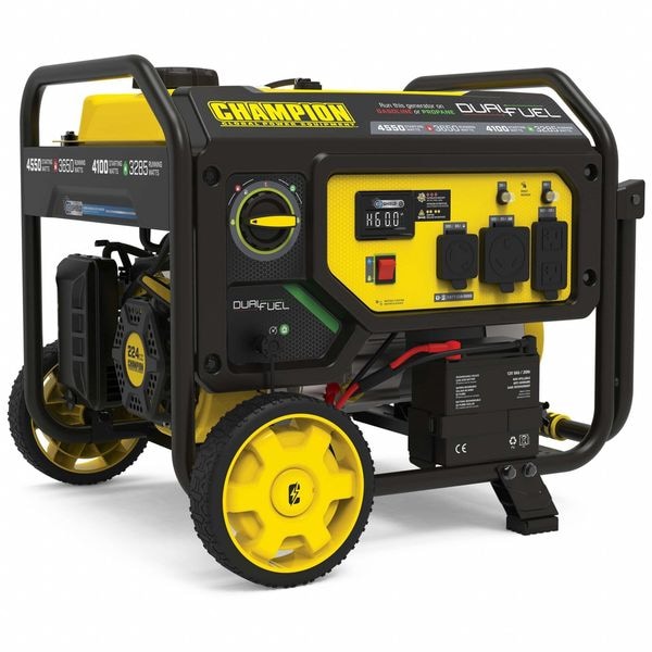 Champion Power Equipment Portable Generator, Gasoline/Propane, 3,285 W/3,650 W Rated, 4,500 W Surge, Electric, Recoil Start - 201157