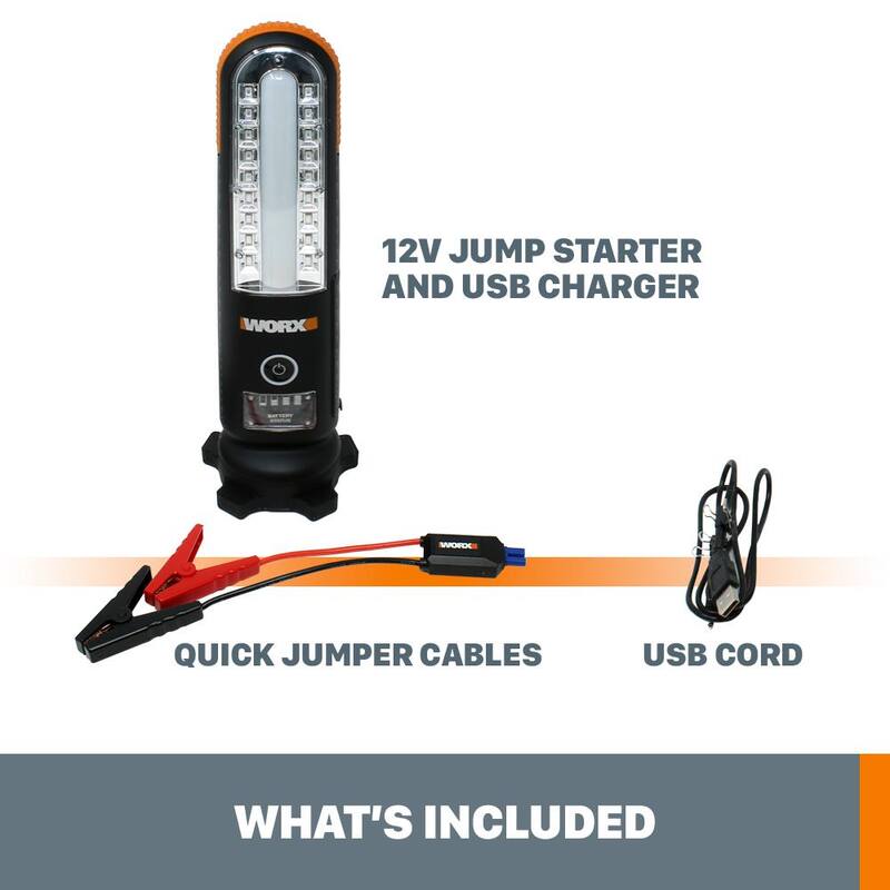 Worx 12-Volt Portable Cordless Multi-Function Jump Starter with LED Lights and USB Charger (Battery and Charger Included) - WX852L