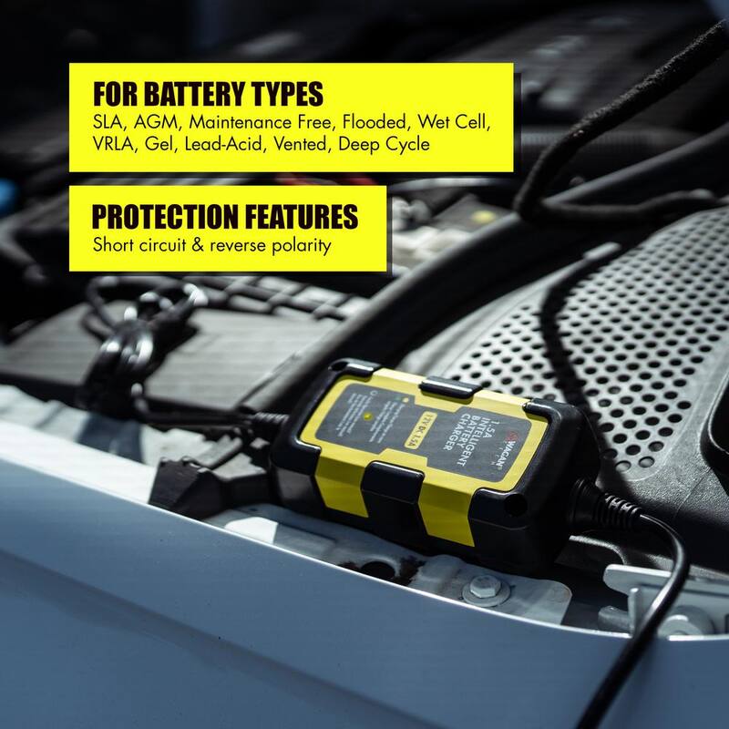 Wagan Tech 12-Volt 1.5 Amp Intelligent Battery Charger, Battery Maintainer - EL7402