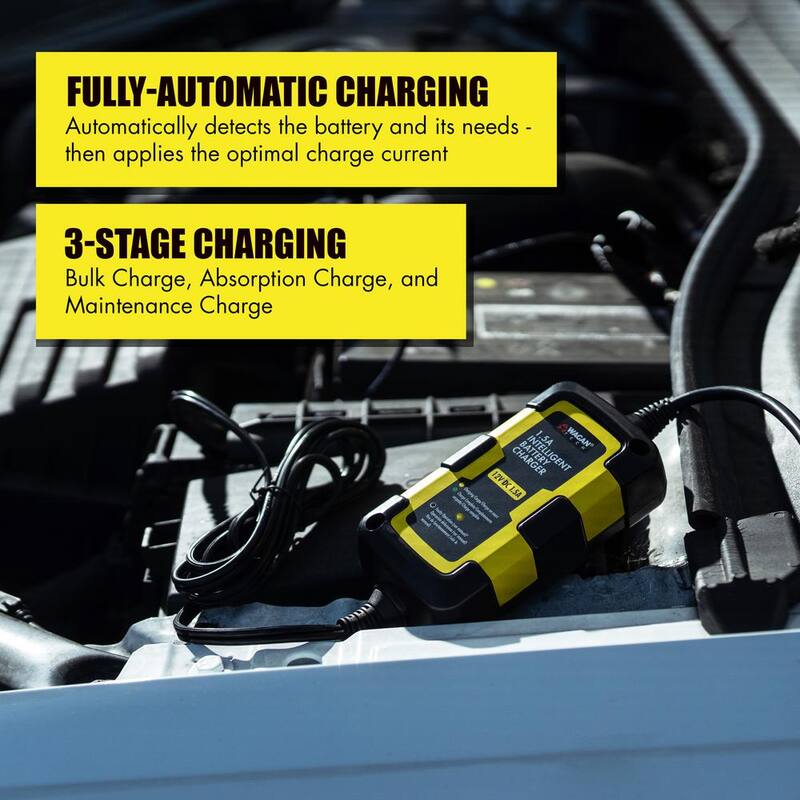 Wagan Tech 12-Volt 1.5 Amp Intelligent Battery Charger, Battery Maintainer - EL7402