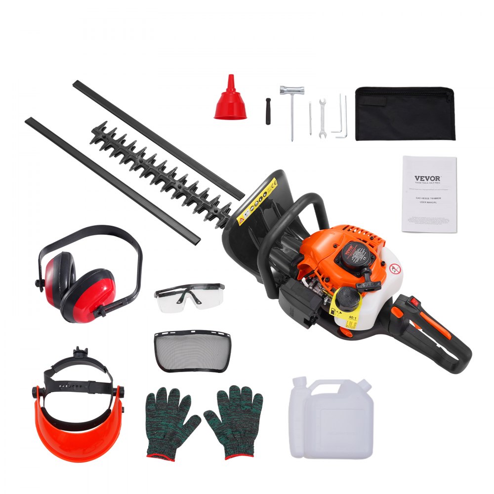 VEVOR 23.2-inch 26CC 2 Cycle Gas Hedge Trimmer, Gas Powered Handheld Hedge Trimmer with Dual Sided Dual Action Blade, 180° Adjustable Trimmer Head, Suitable for Trimming Shrubs, Low Bushes - RQLLJSCSDZDLJ28IJV0